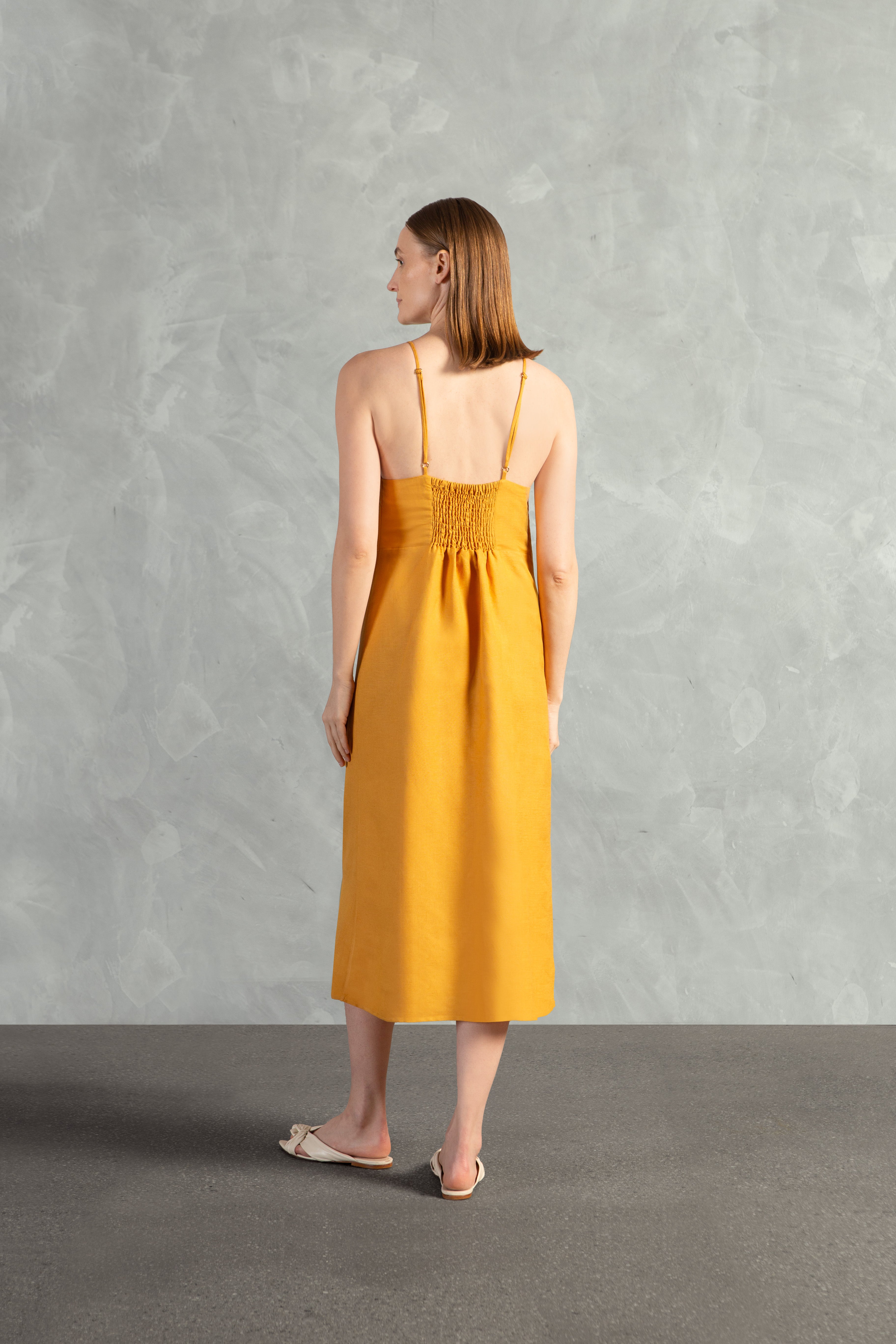 Vestido Midi Detalhe Alças Linho