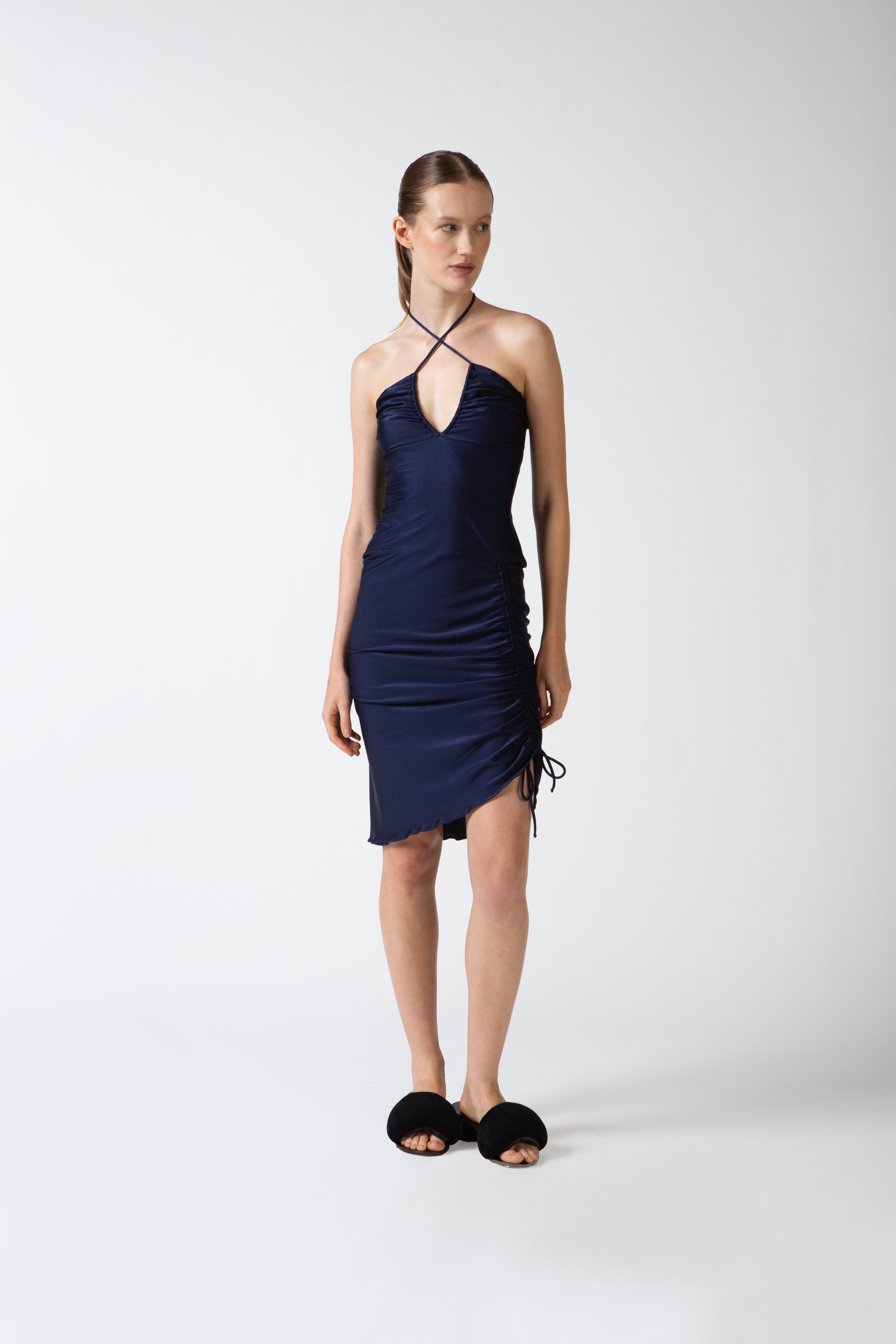 Vestido Midi Franzido Frontal