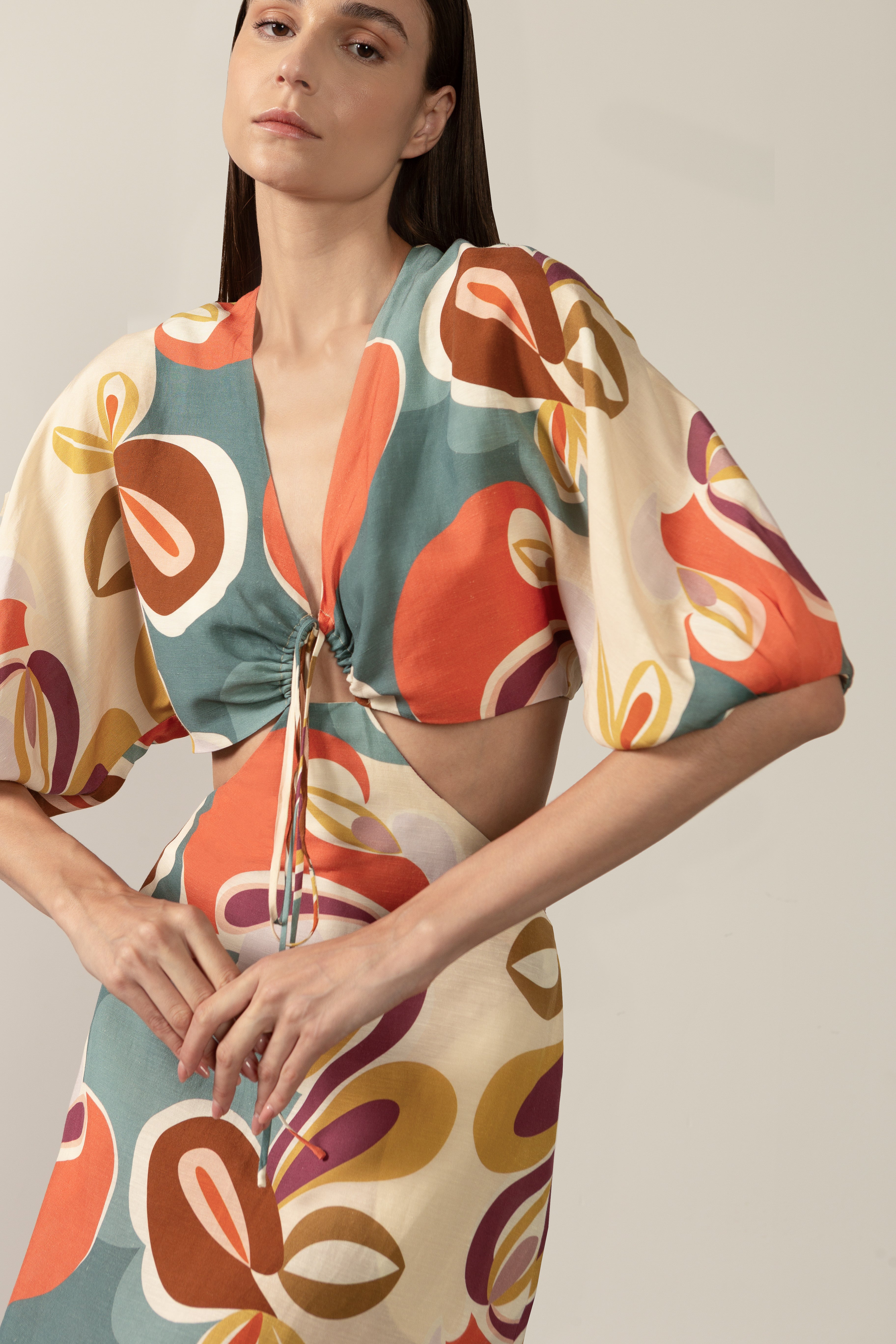 Vestido Midi Manga Bufante Floral Organic