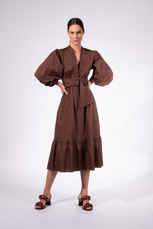 Vestido Midi Com Cinto Baleares Liso