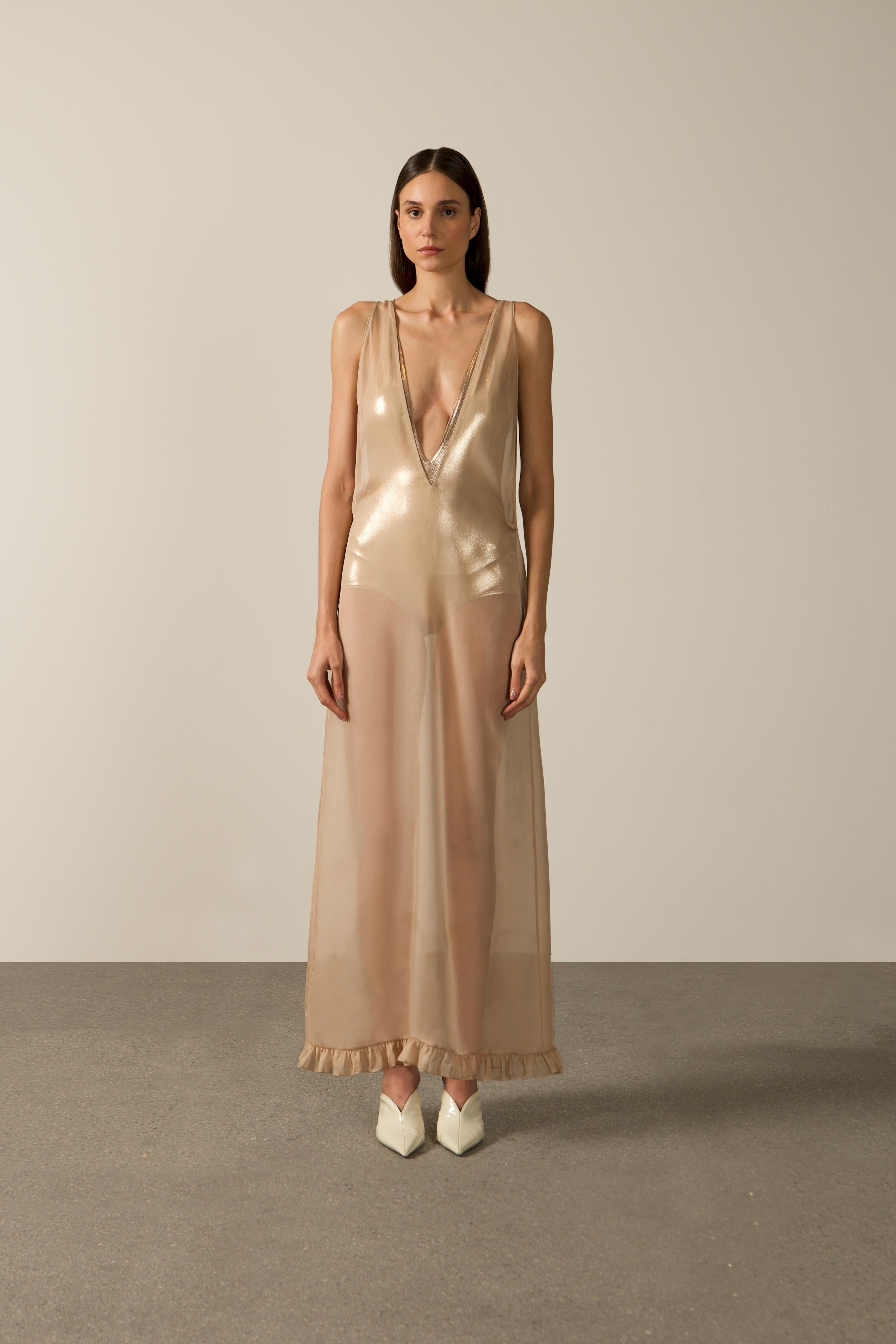 Vestido Longo Decote V Coquile De Mer