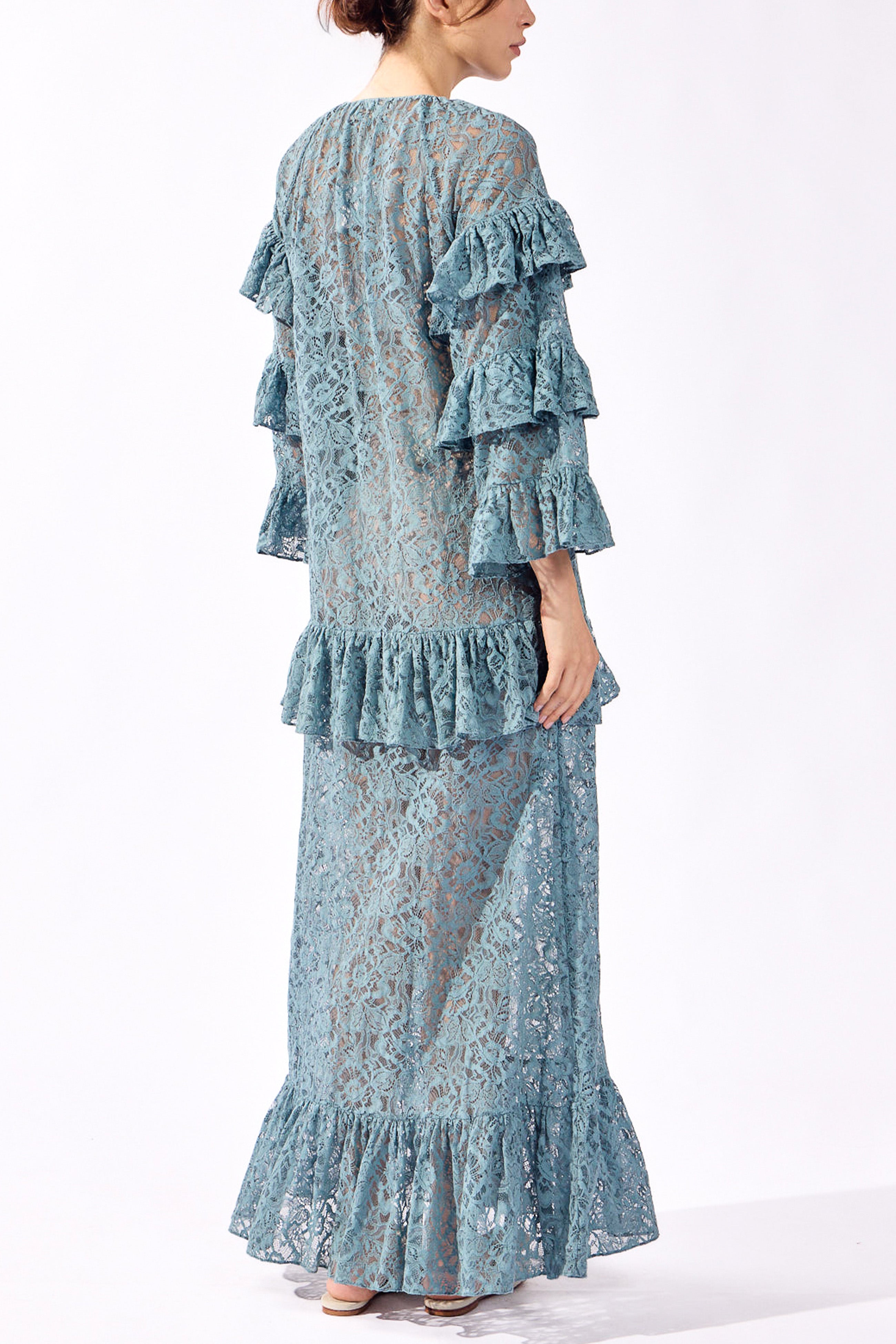 Vestido Longo Babados Lina Pois Lisos