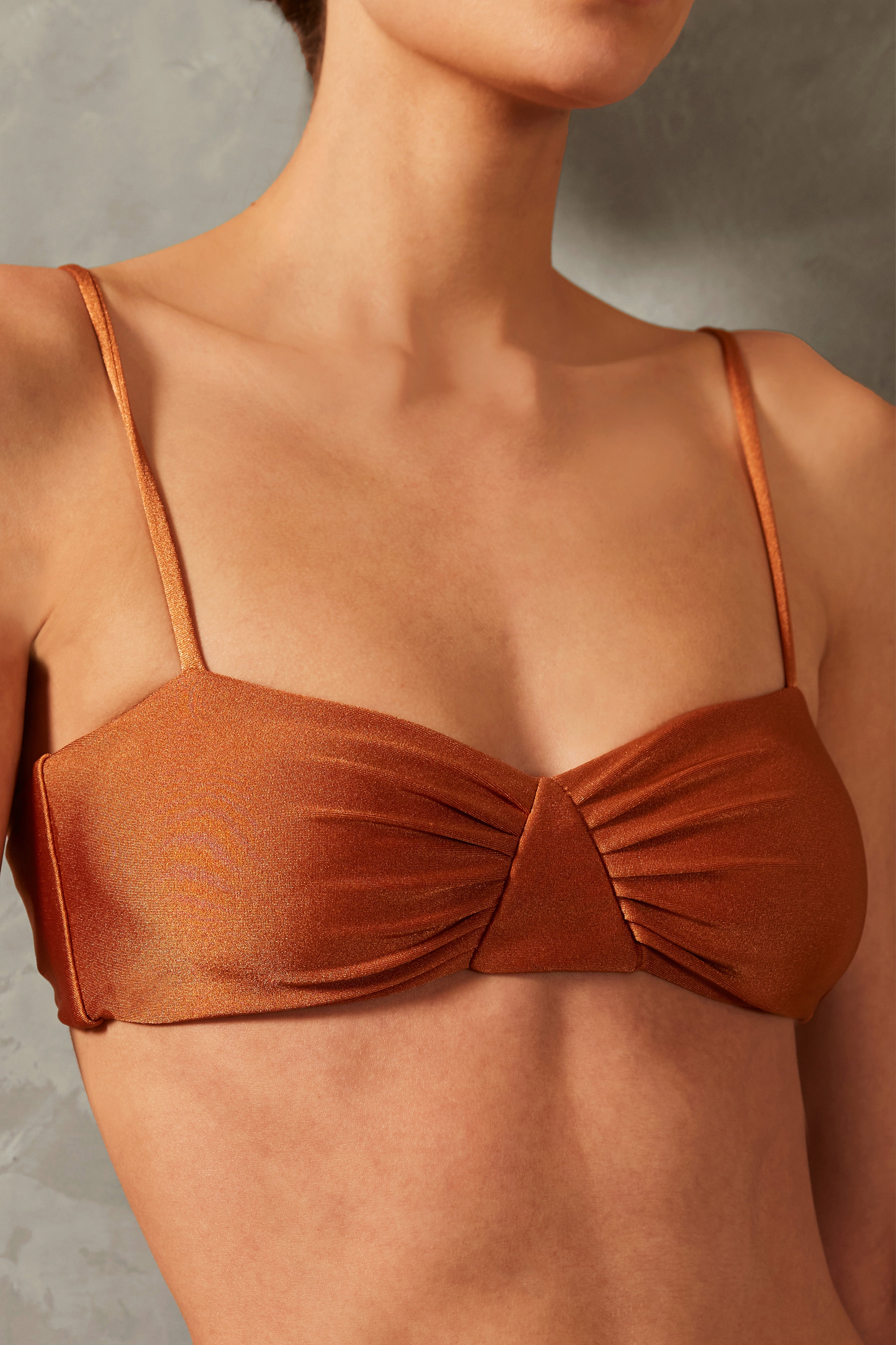 Top Alças Busto Franzido Vintage Citronelle Liso