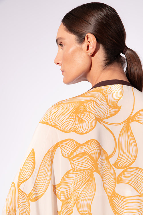 Kaftan Longo Manga Ampla Line Foliage