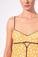 Vestido Curto Recorte Busto Yellow Pois