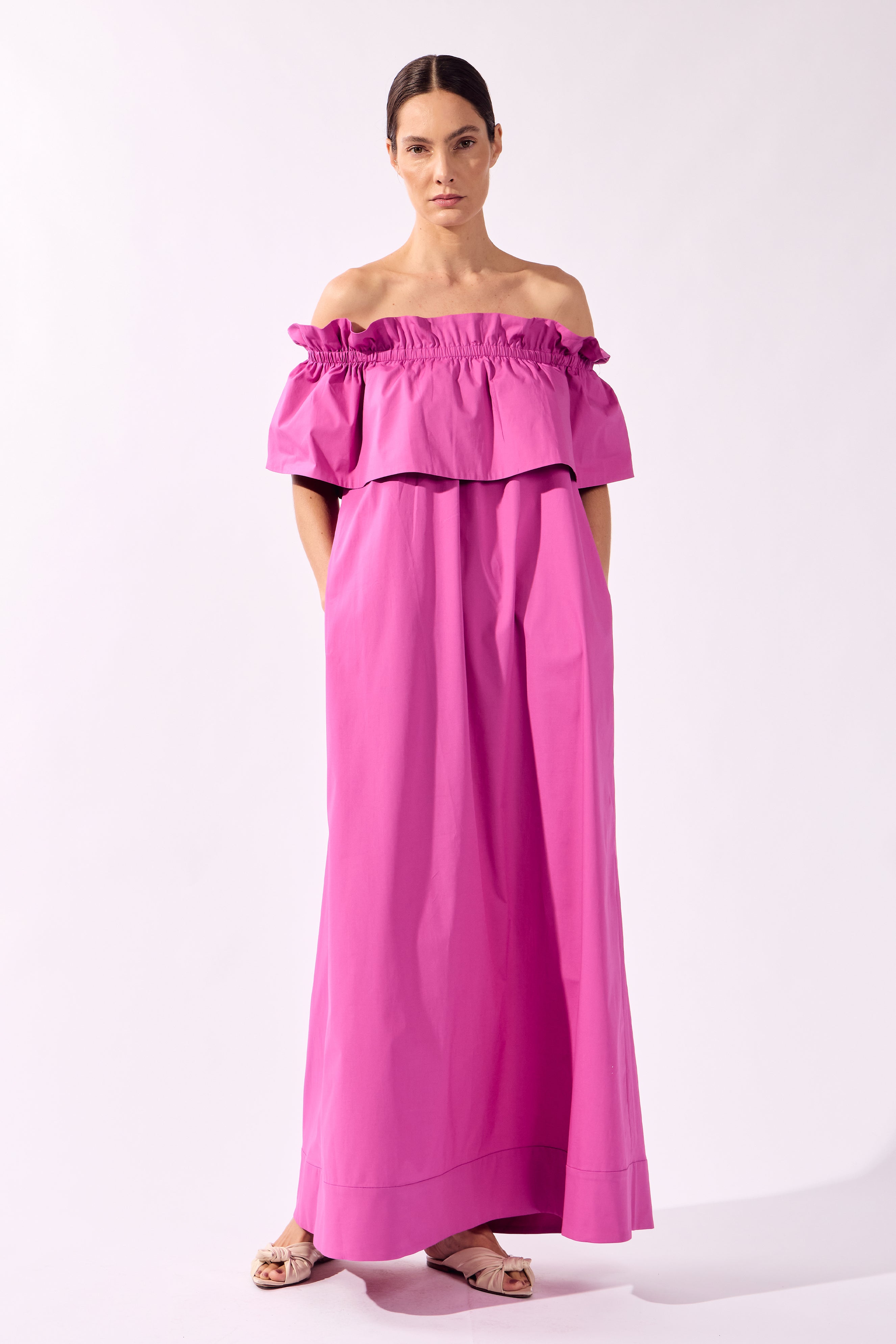 Vestido Longo Ombro A Ombro Alpine Flower Liso