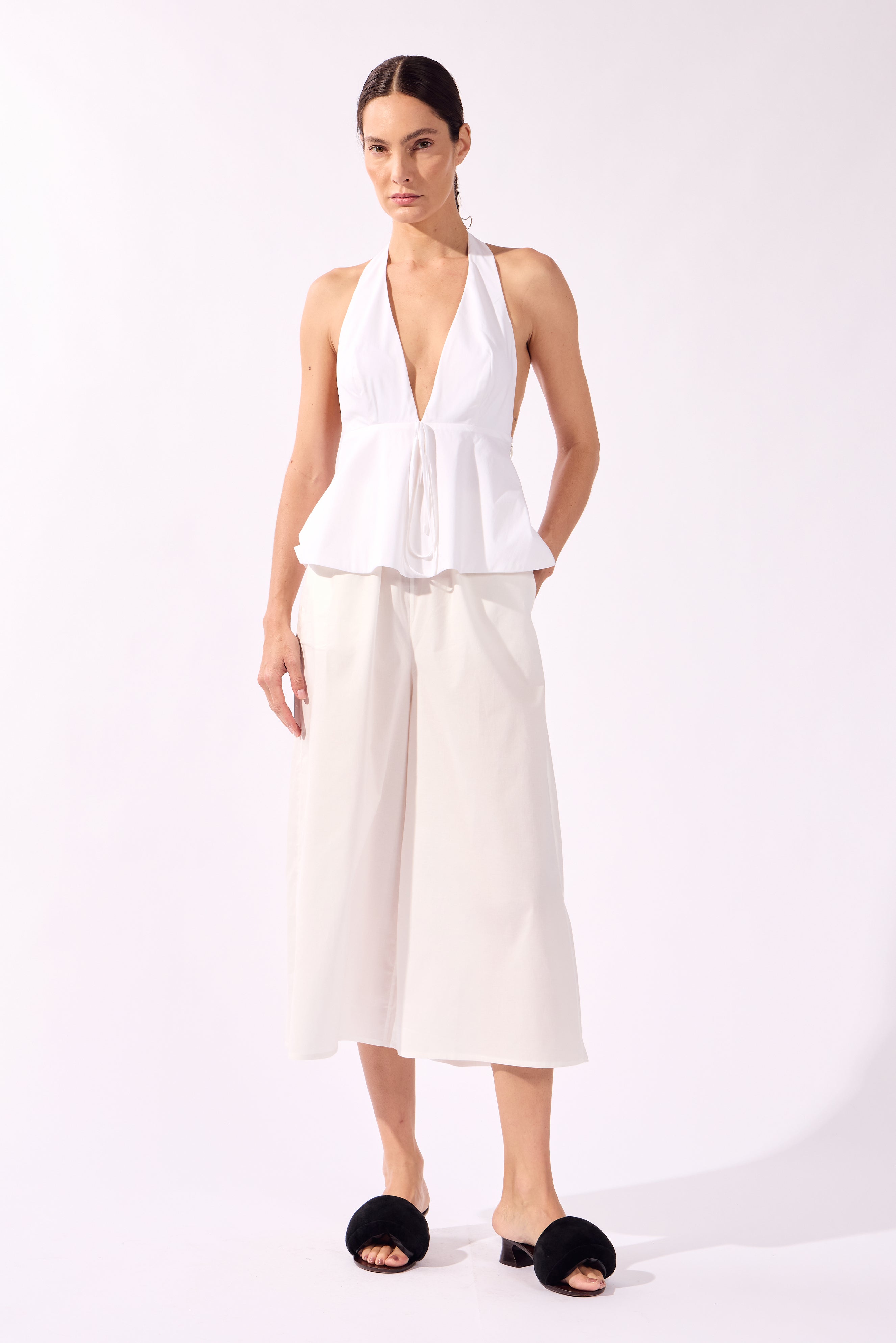 Calça Pantacourt Pois e Foliage Lisos