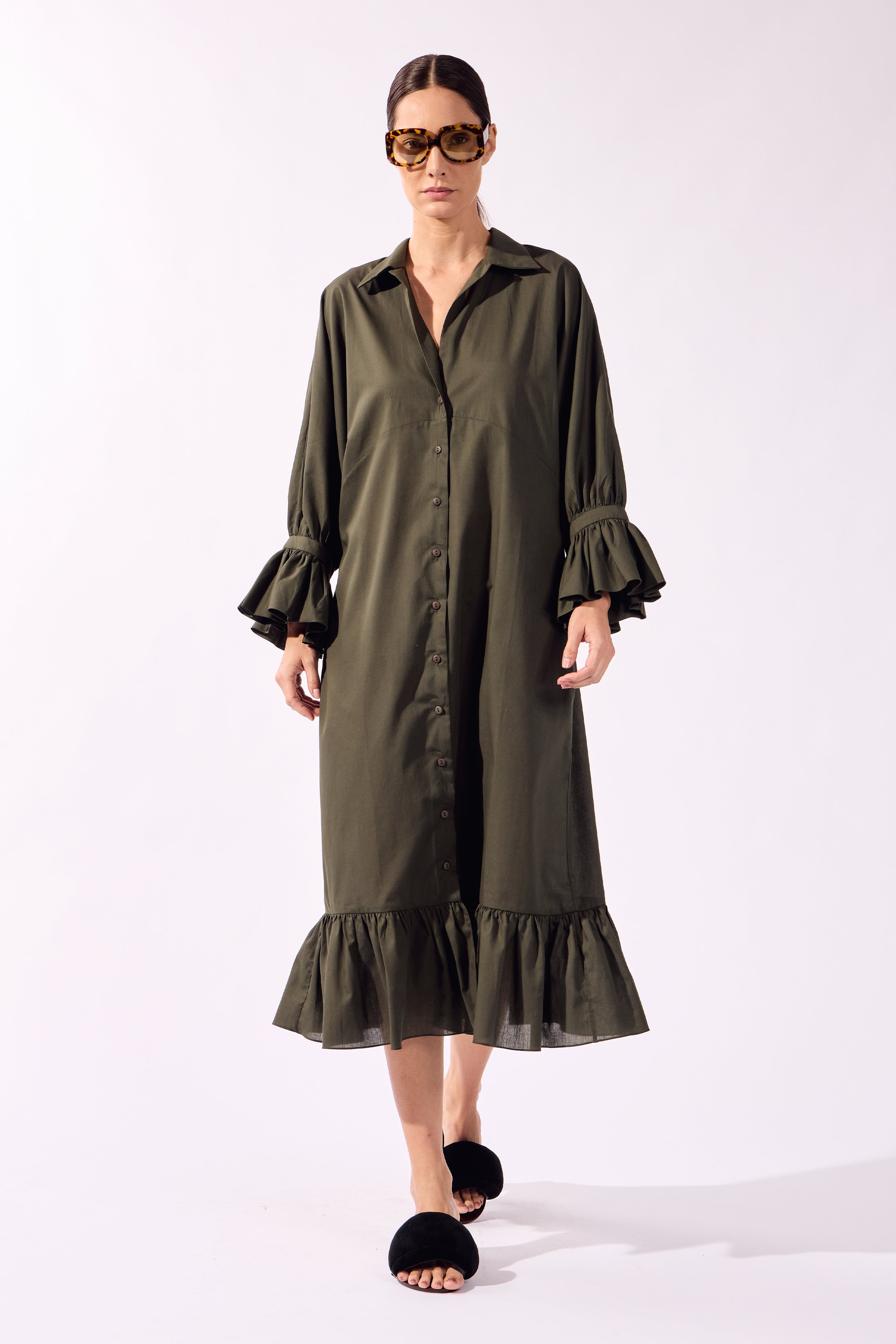 Vestido Midi Raglan Babados Bold Noir