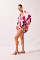 Vestido Curto Manga Bufante Bold Floral