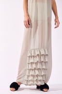 Vestido Longo Babados Pois e Foliage Lisos