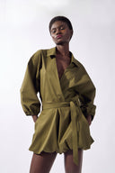 Playsuit Decote V Lina Pois Lisos