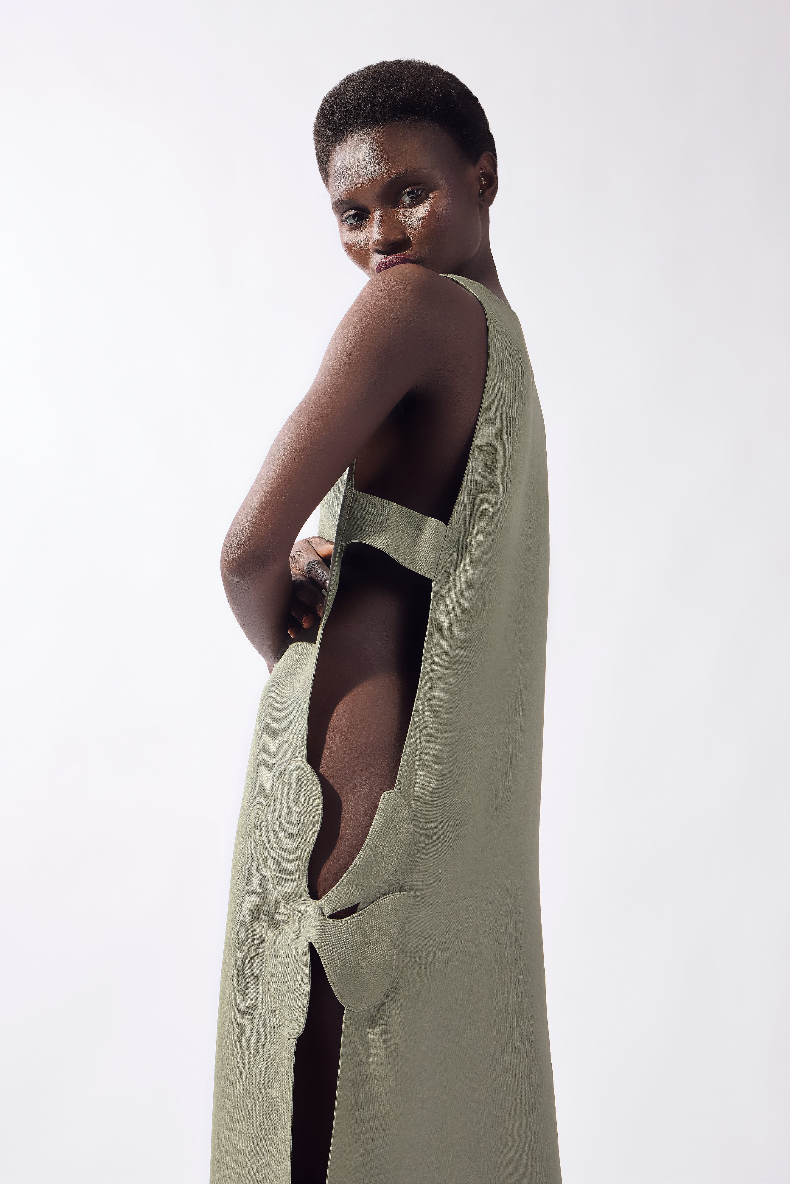 Vestido Longo Com Abertura Laterais Bold Floral Liso