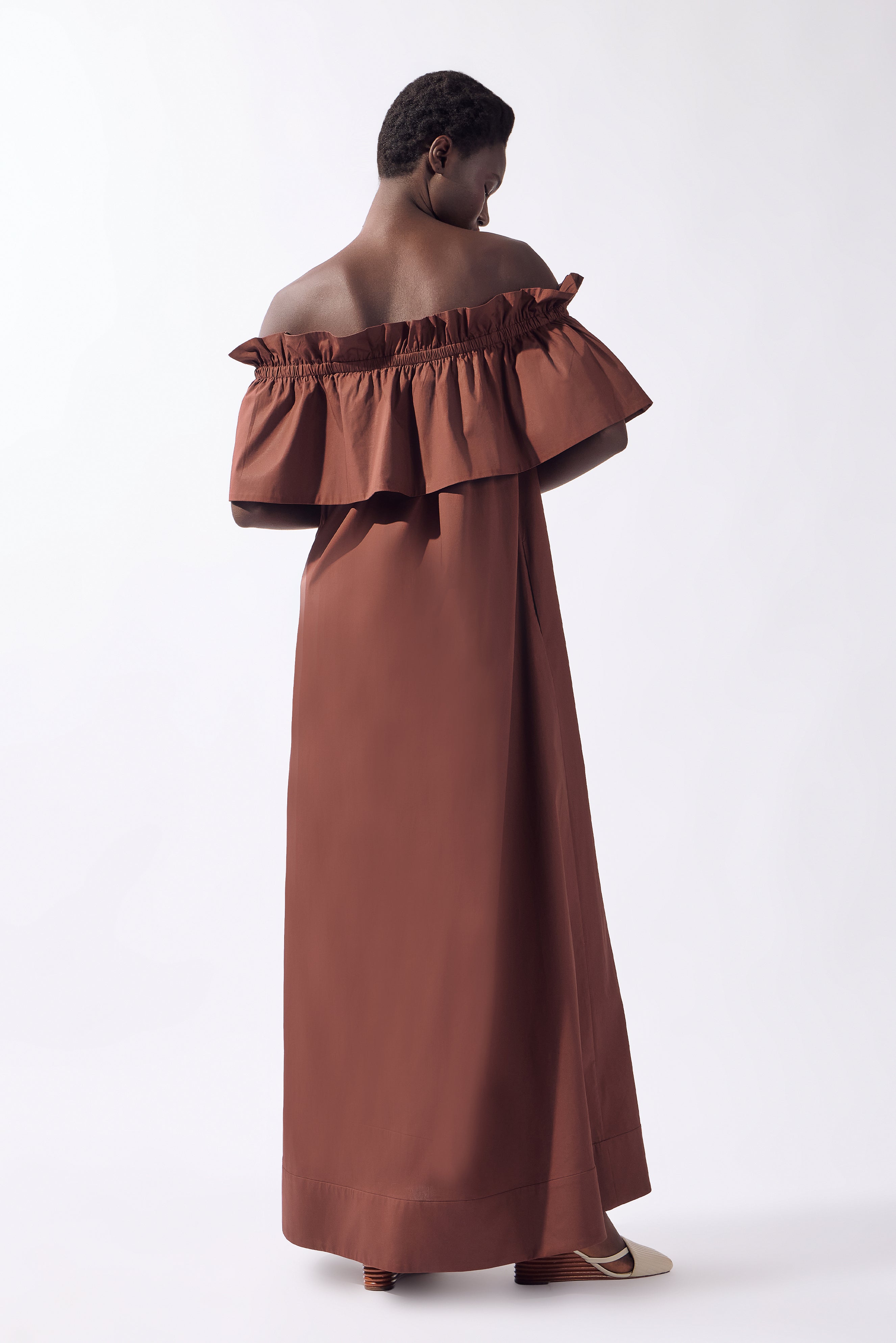 Vestido Longo Ombro A Ombro Alpine Flower Liso