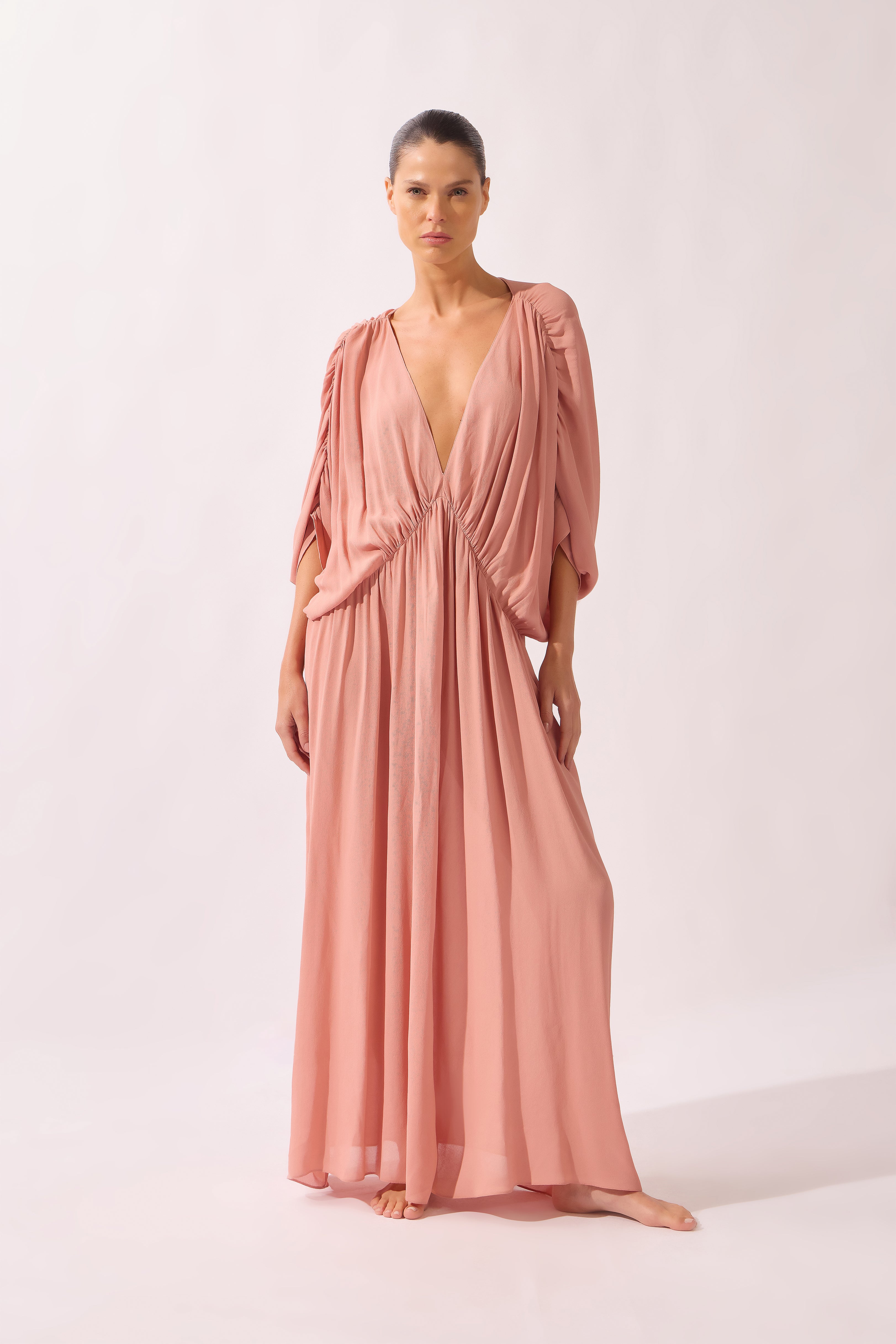 Vestido Longo Drapeado Arabesque Liso