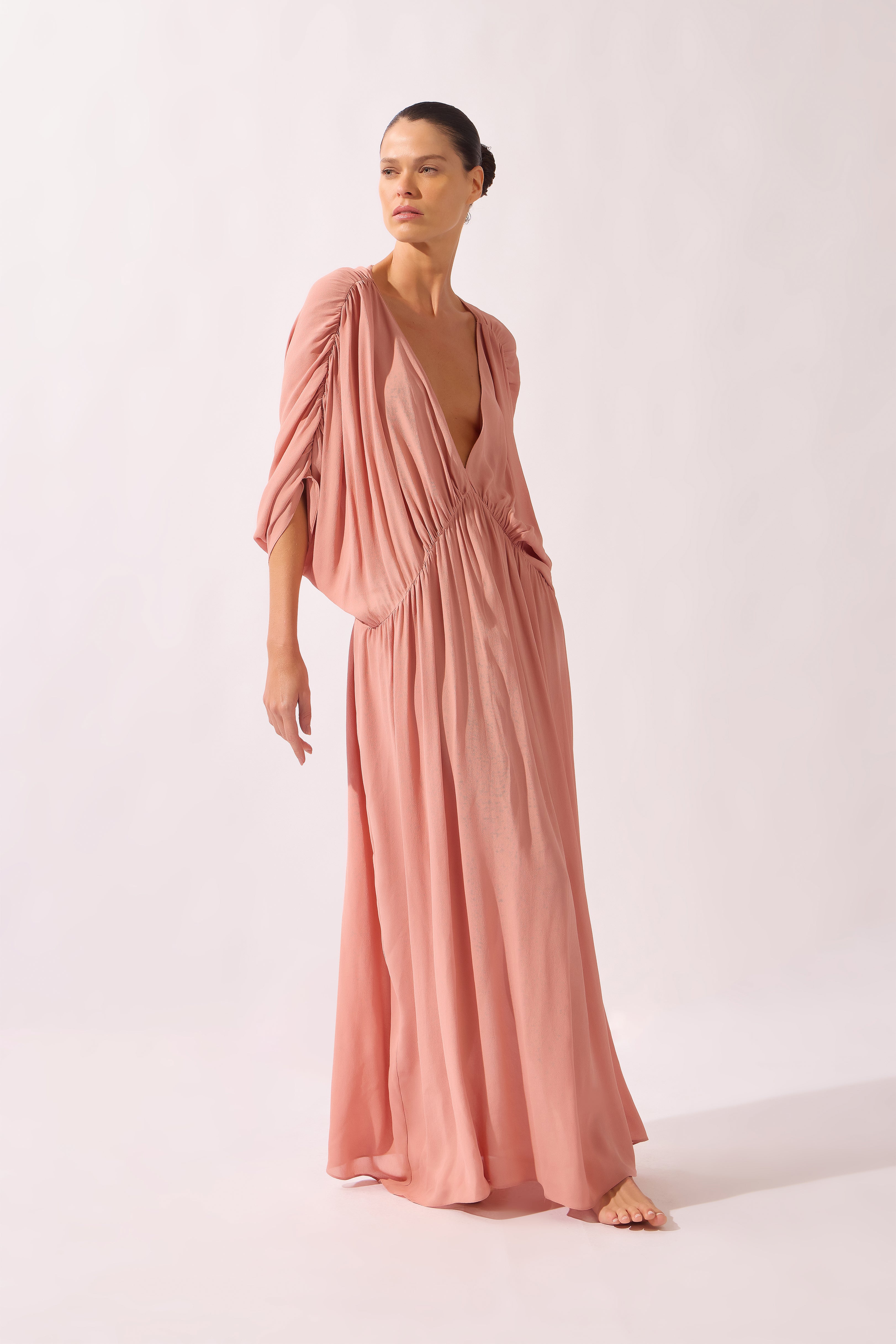 Vestido Longo Drapeado Arabesque Liso