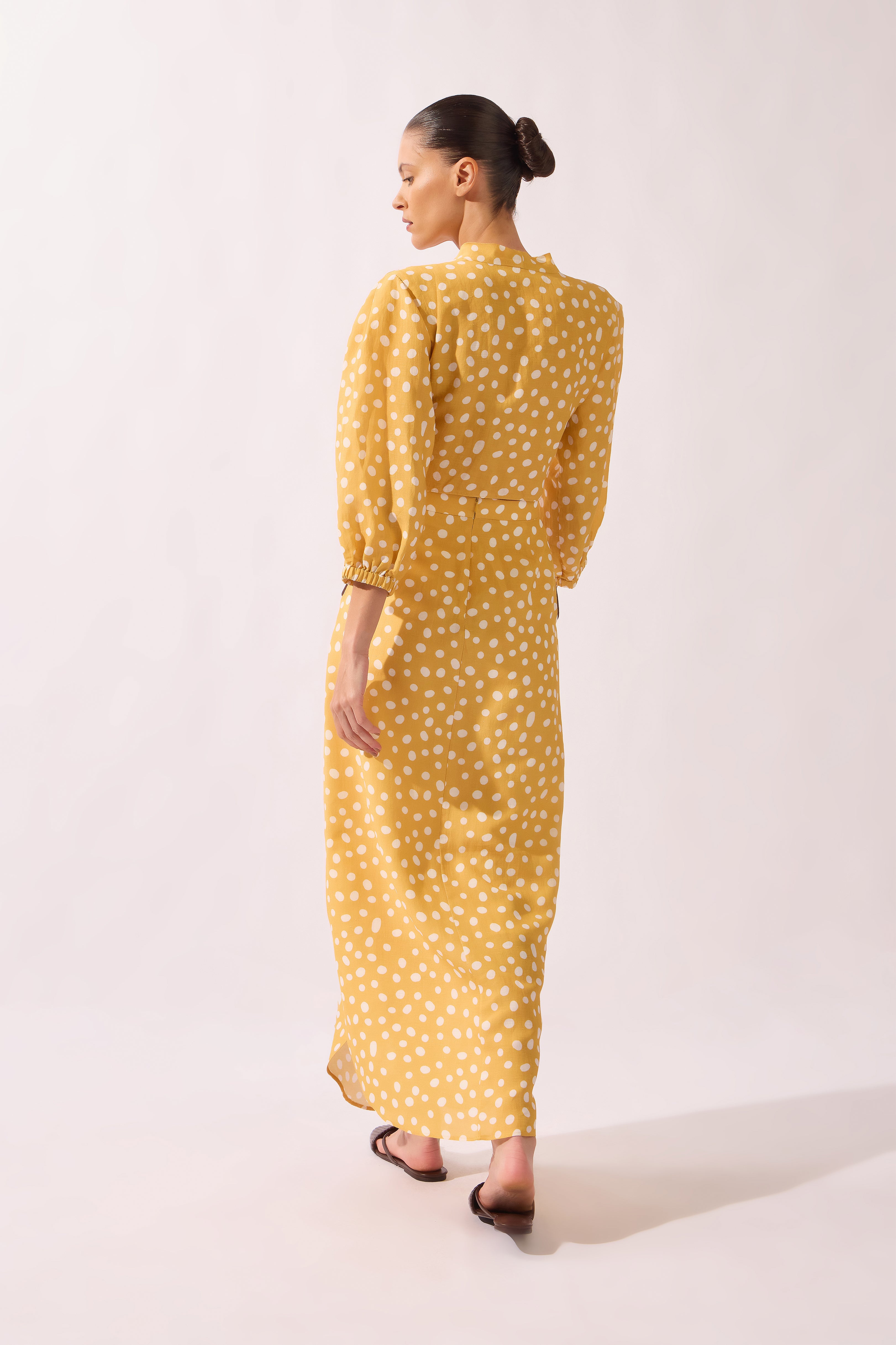 Saia Longa Vazada Cós Yellow Pois