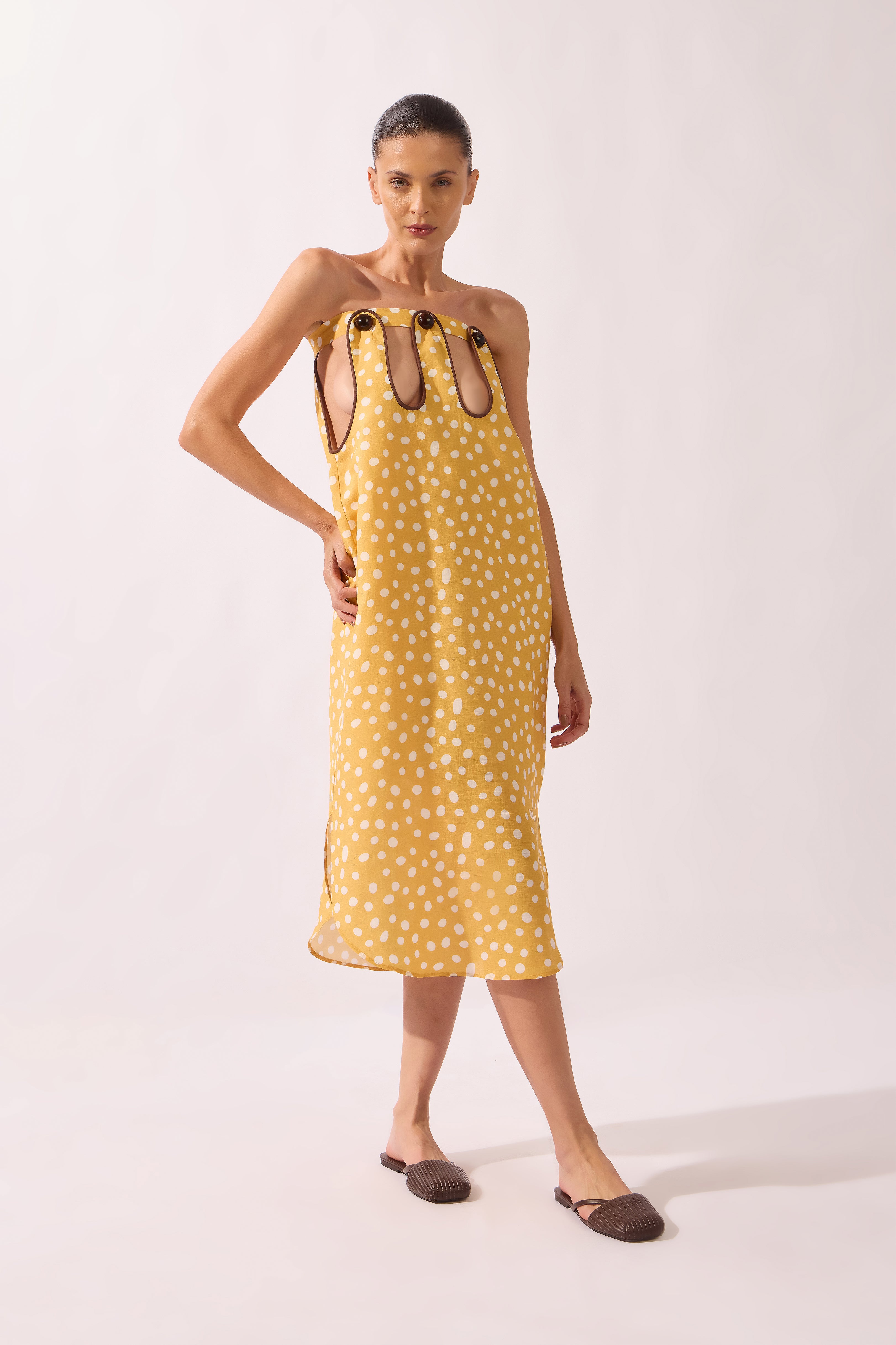 Saia Longa Vazada Cós Yellow Pois