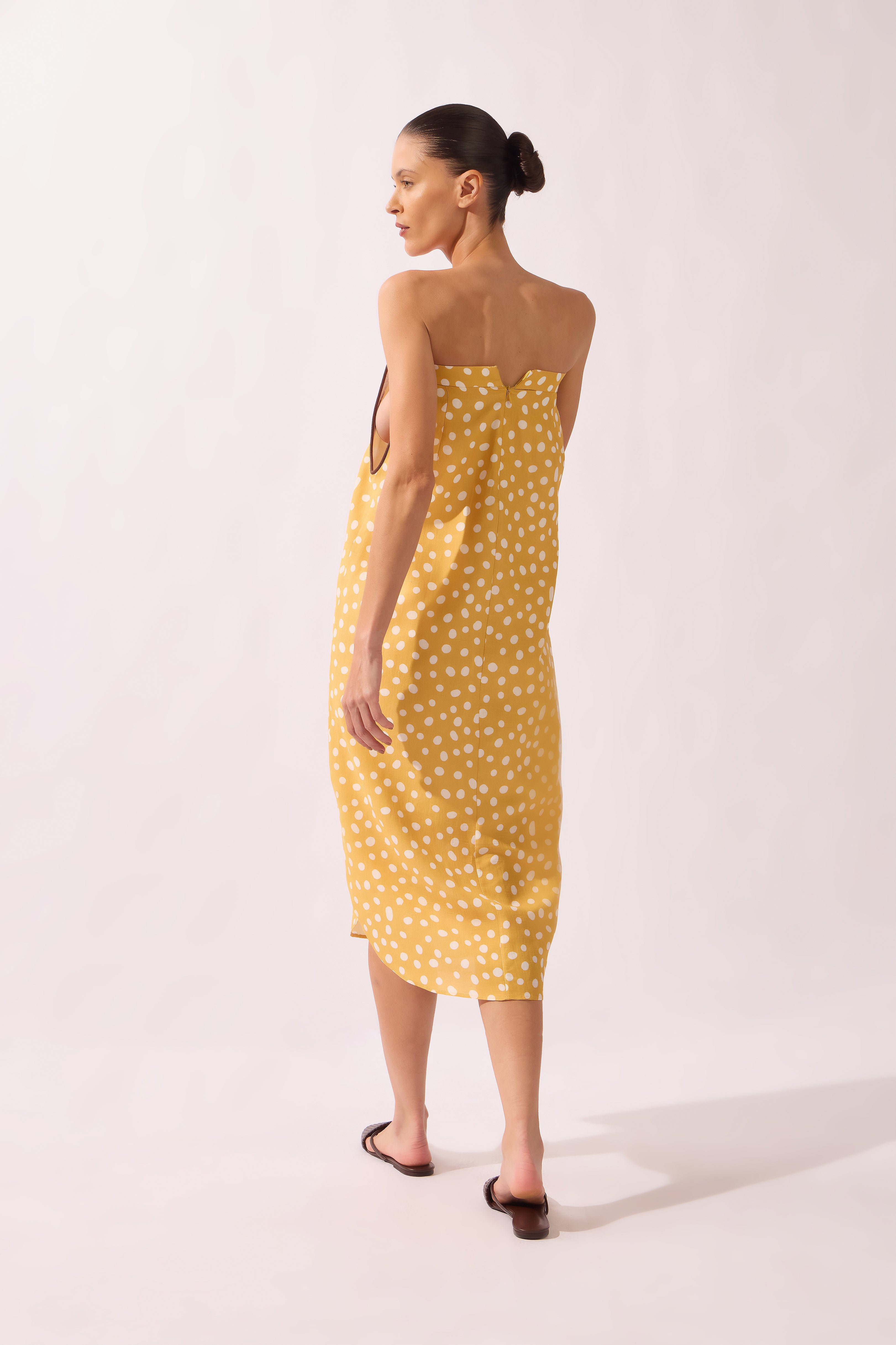 Saia Longa Vazada Cós Yellow Pois