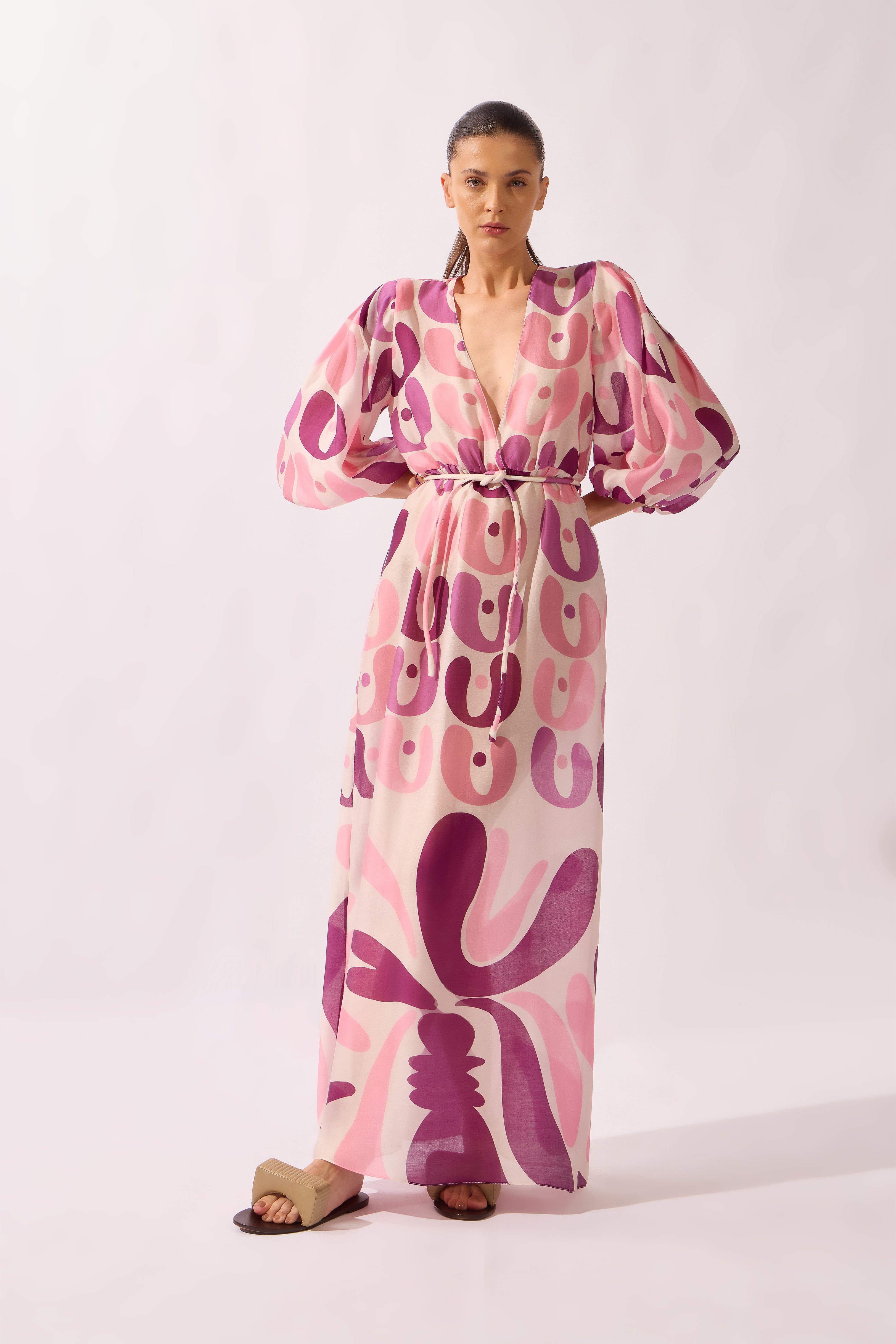 Vestido Longo Manga Bufante Bold Floral