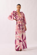 Vestido Longo Manga Bufante Bold Floral