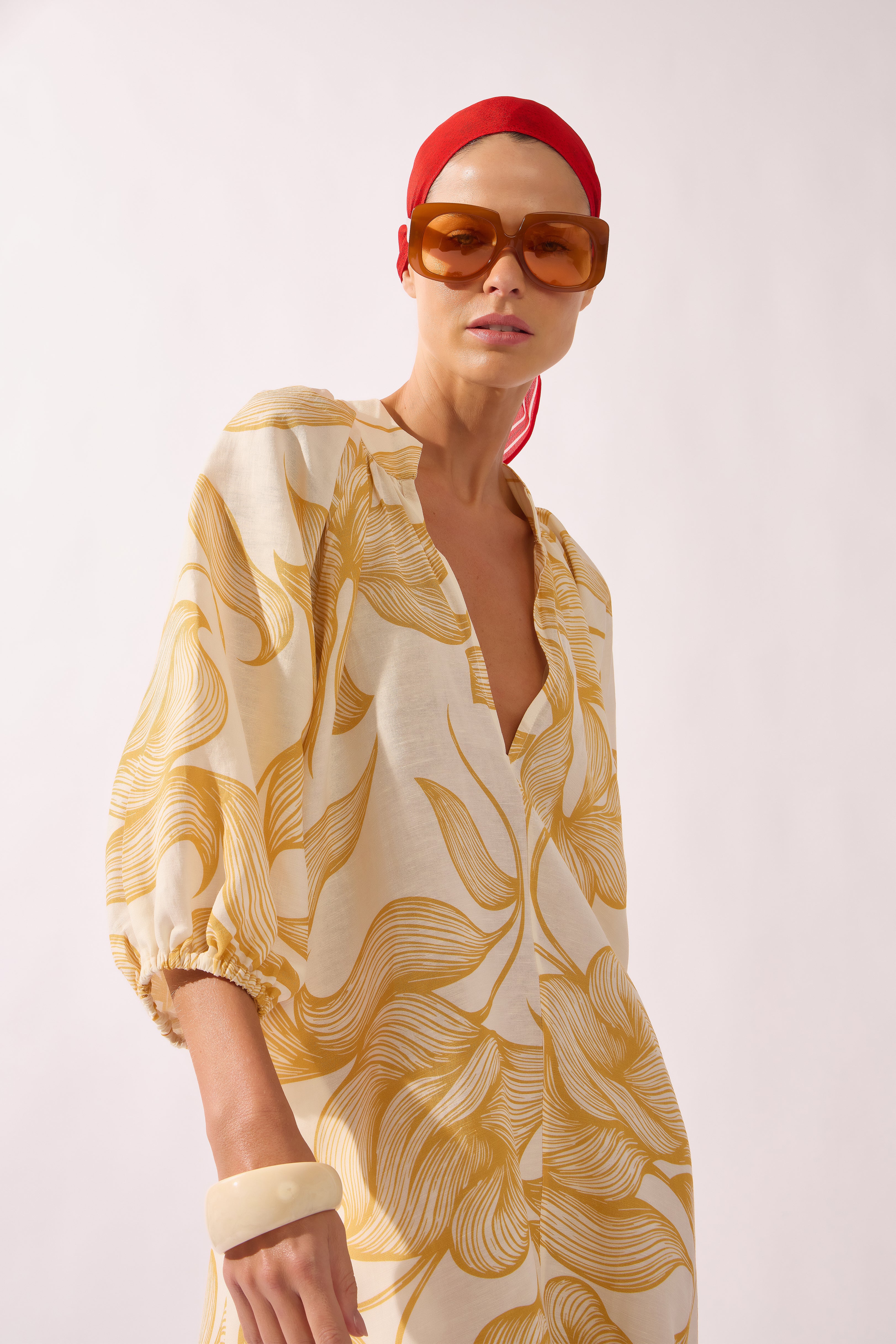 Tunica Midi Decote V Line Foliage