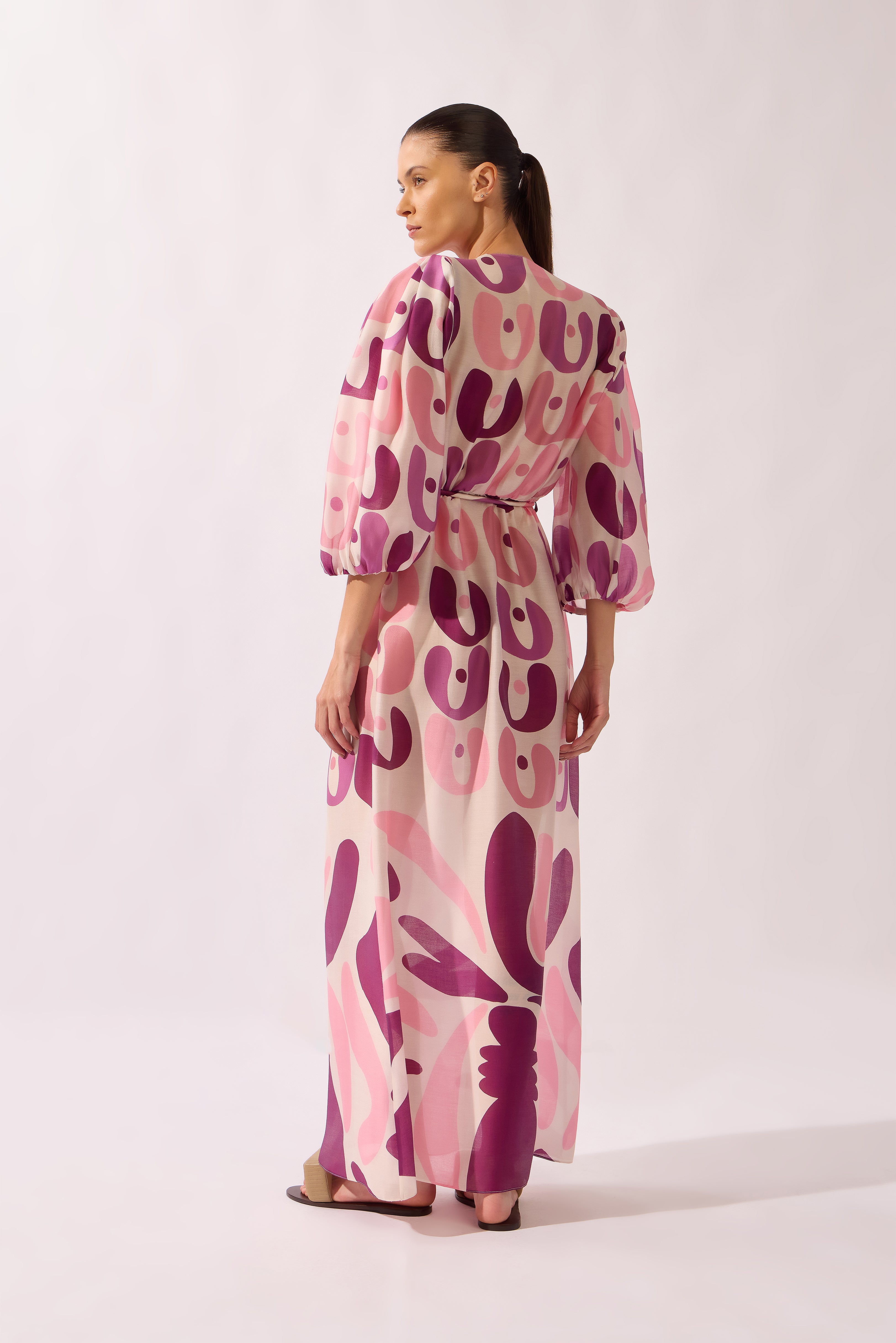 Vestido Longo Manga Bufante Bold Floral