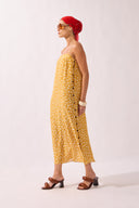 Vestido Midi Botões Laterais Yellow Pois