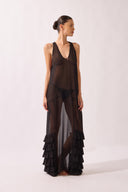 Vestido Longo Babados Pois e Foliage Lisos