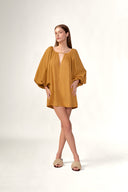 Vestido Curto Manga Bufante Liso