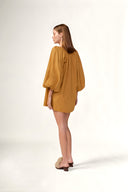 Vestido Curto Manga Bufante Liso