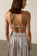 Conjunto Top E Saia Metalizado Coquille Shine