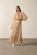 Vestido Longo Manga Bufante Coquile De Mer