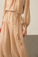 Vestido Longo Manga Bufante Coquile De Mer