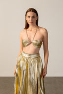 Conjunto Top E Saia Metalizado Coquille Shine