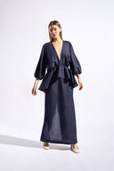 Vestido Midi Peplum Bicolor Lisos