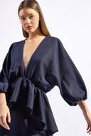 Vestido Midi Peplum Bicolor Lisos