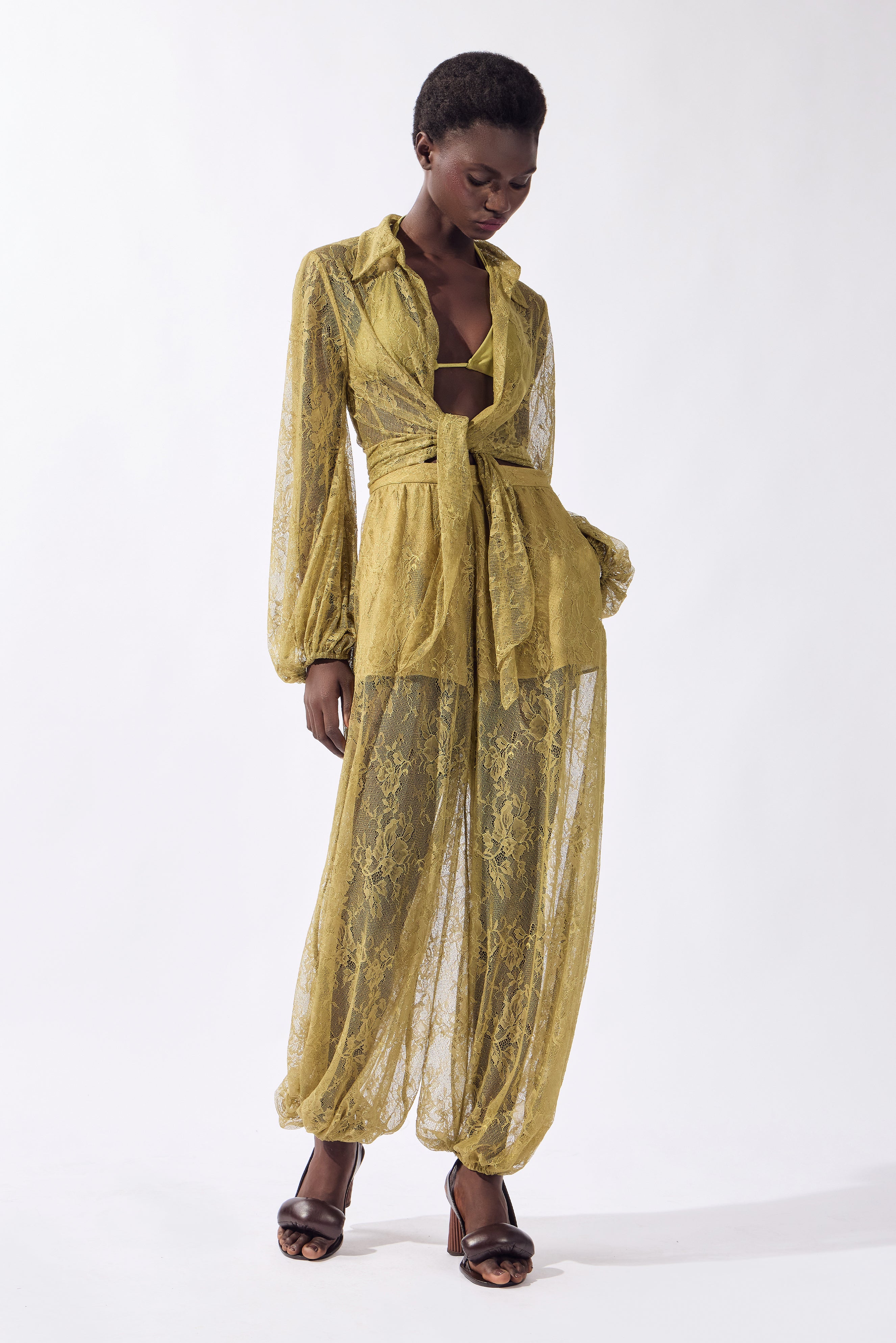 Camisa De Amarrar Manga Bufante Lina Pois Lisos