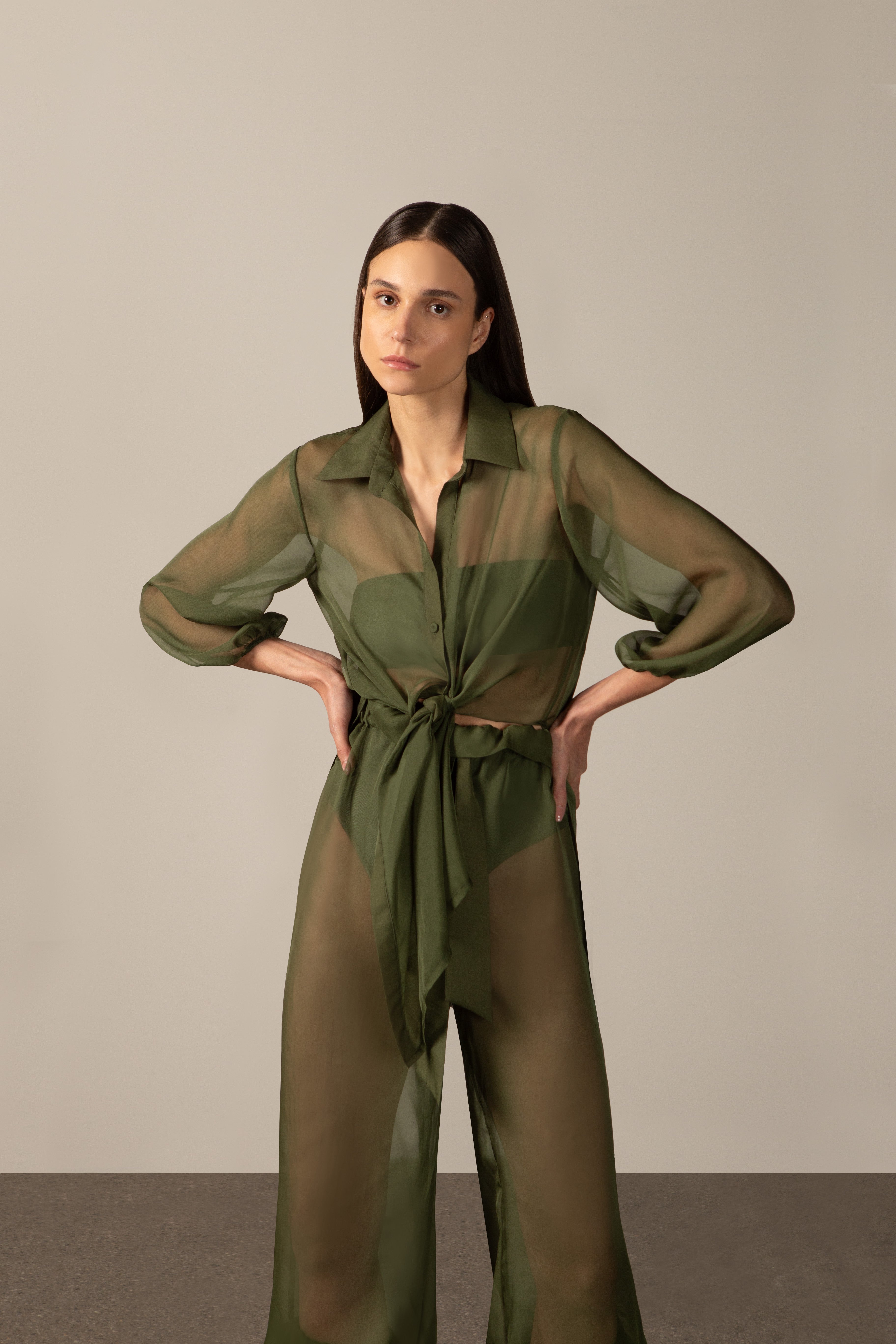 Camisa Manga Longa de Amarrar Lisos