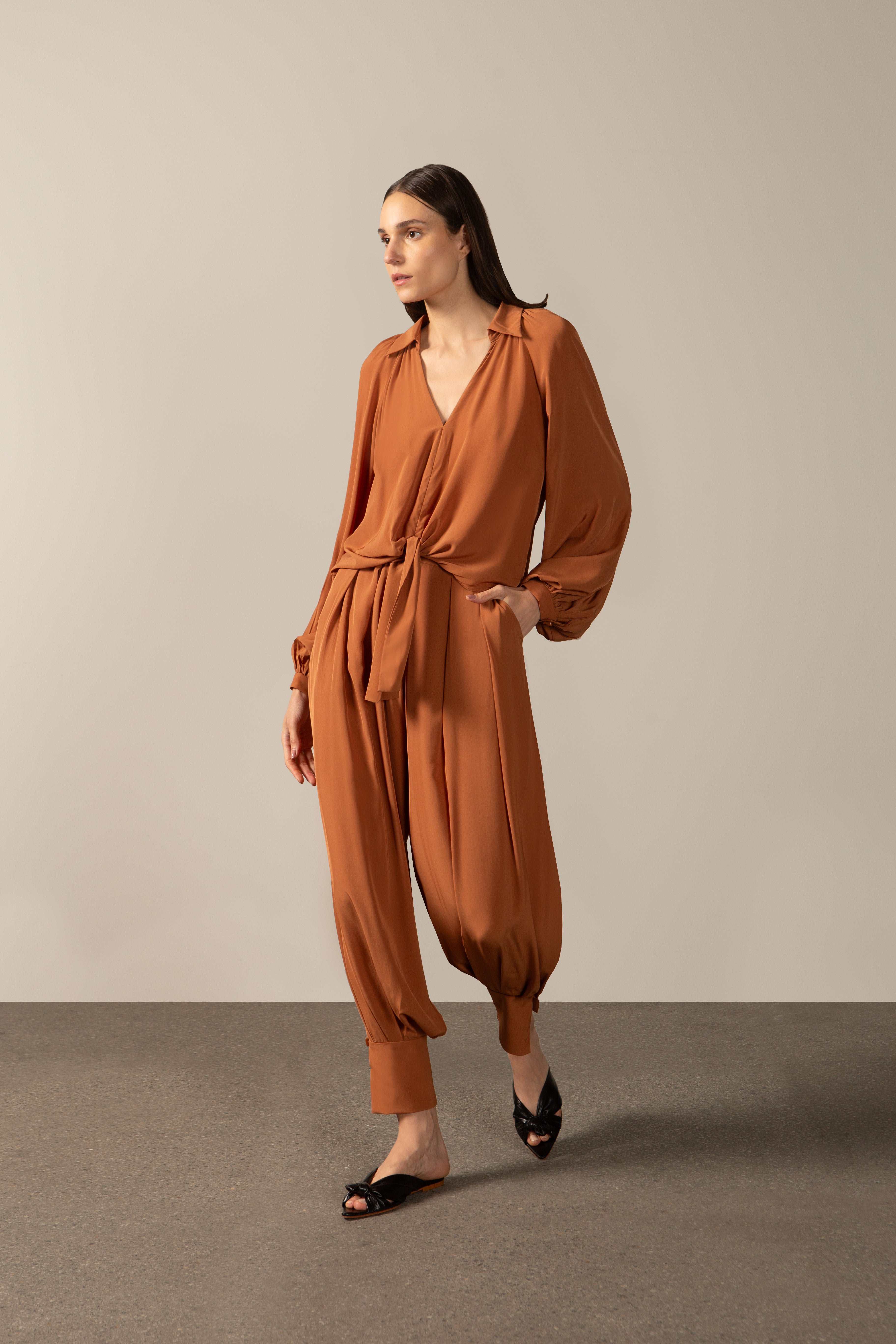 Camisa Manga Longa De Amarrar Lisos