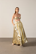 Conjunto Top E Saia Metalizado Coquille Shine