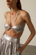 Conjunto Top E Saia Metalizado Coquille Shine