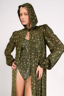 Capa Longa Capuz Green Pois