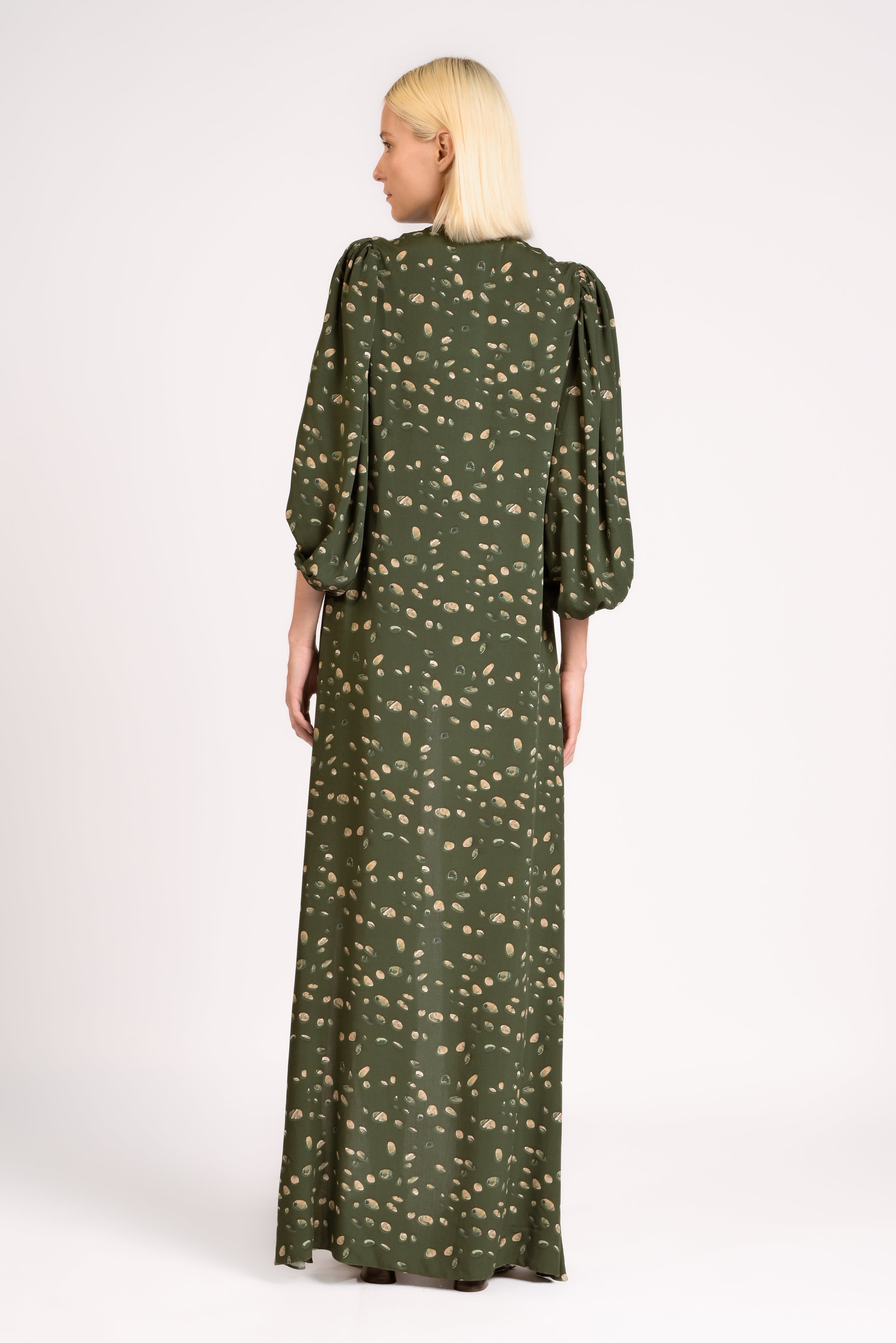 Robe Longo De Amarrar Manga Bufante Green Pois