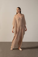 Kaftan Longo Decote Canoa Pois