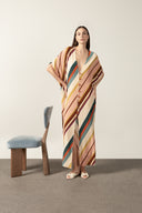 Kaftan Longo Decote V Listras Diagonais