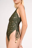 Maillot Asa Delta Detalhe Franzido Green Pois