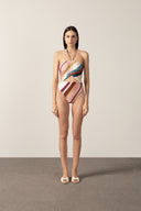 Maillot Franzido Frontal Listras Diagonais