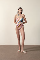Maillot Franzido Frontal Listras Diagonais