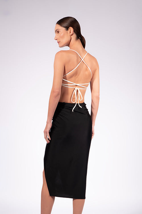 Saia Midi Detalhe Lateral Franzido Lisos