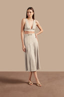 Saia Midi Pregas Jeans